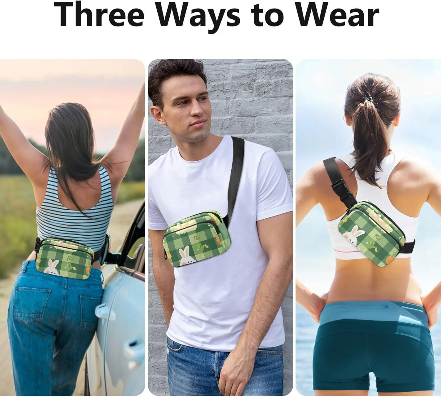 Fanny Pack Waist Bag with Adjustable Strap, Women Men Crossbody Sling Bags, Easter Day Mr & Mrs, Large Capacity Travel Wallet for Shopping Sports Work