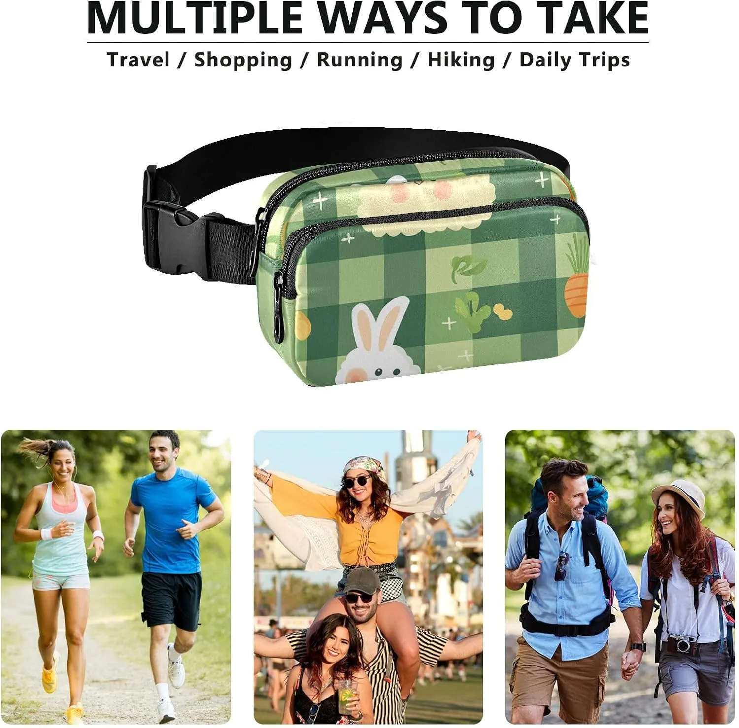 Fanny Pack Waist Bag with Adjustable Strap, Women Men Crossbody Sling Bags, Easter Day Mr & Mrs, Large Capacity Travel Wallet for Shopping Sports Work