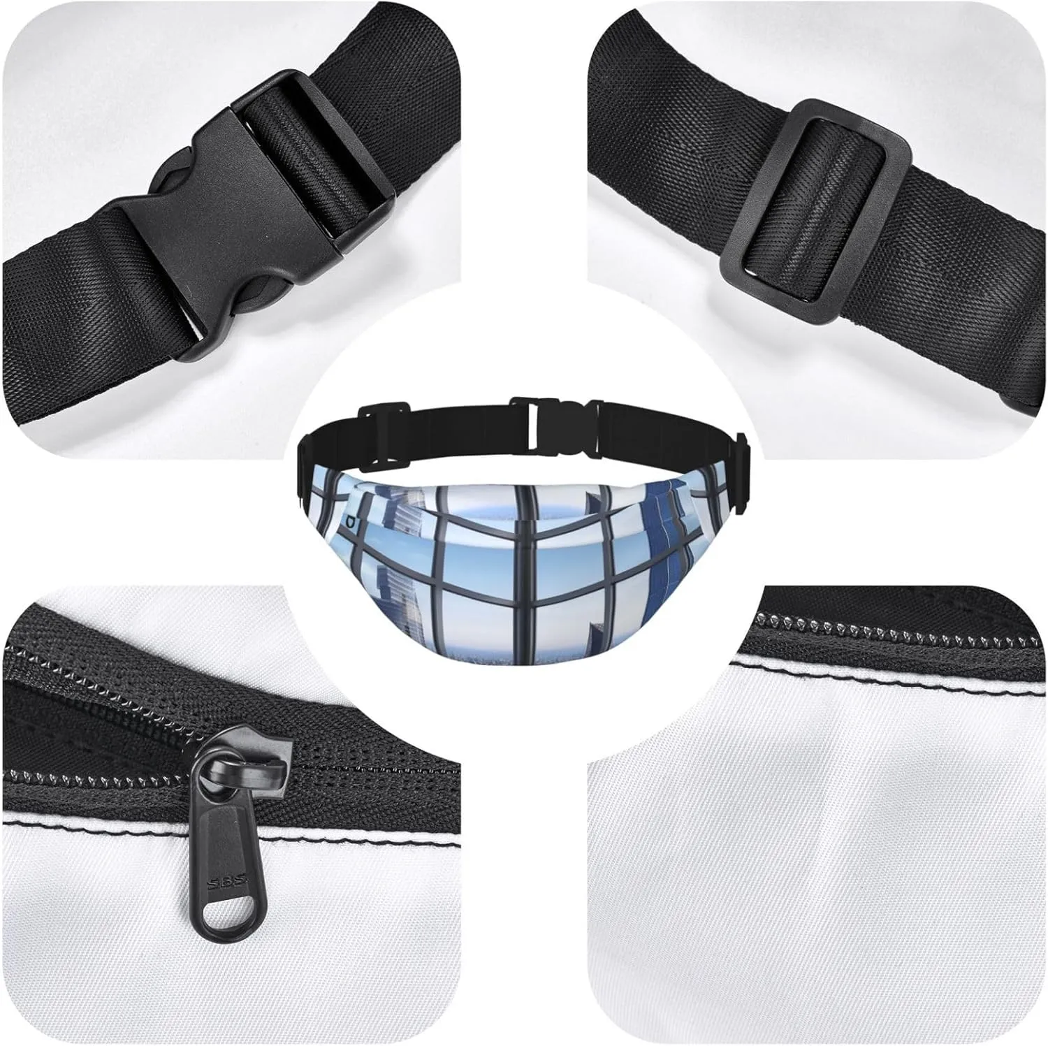 Fanny Packs For Women Men Waist Bag Waterproof Sport Belt Bag Skyscraper Buildings Fashion Waist Pack Adjustable Crossbody Bags Zipper Bum Bag For Running Hiking Travel