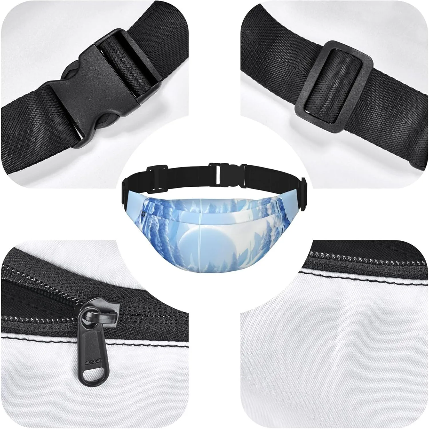 Fanny Packs For Women Men Waist Bag Waterproof Sport Belt Bag Snow Ice World Fashion Waist Pack Adjustable Crossbody Bags Zipper Bum Bag For Running Hiking Travel