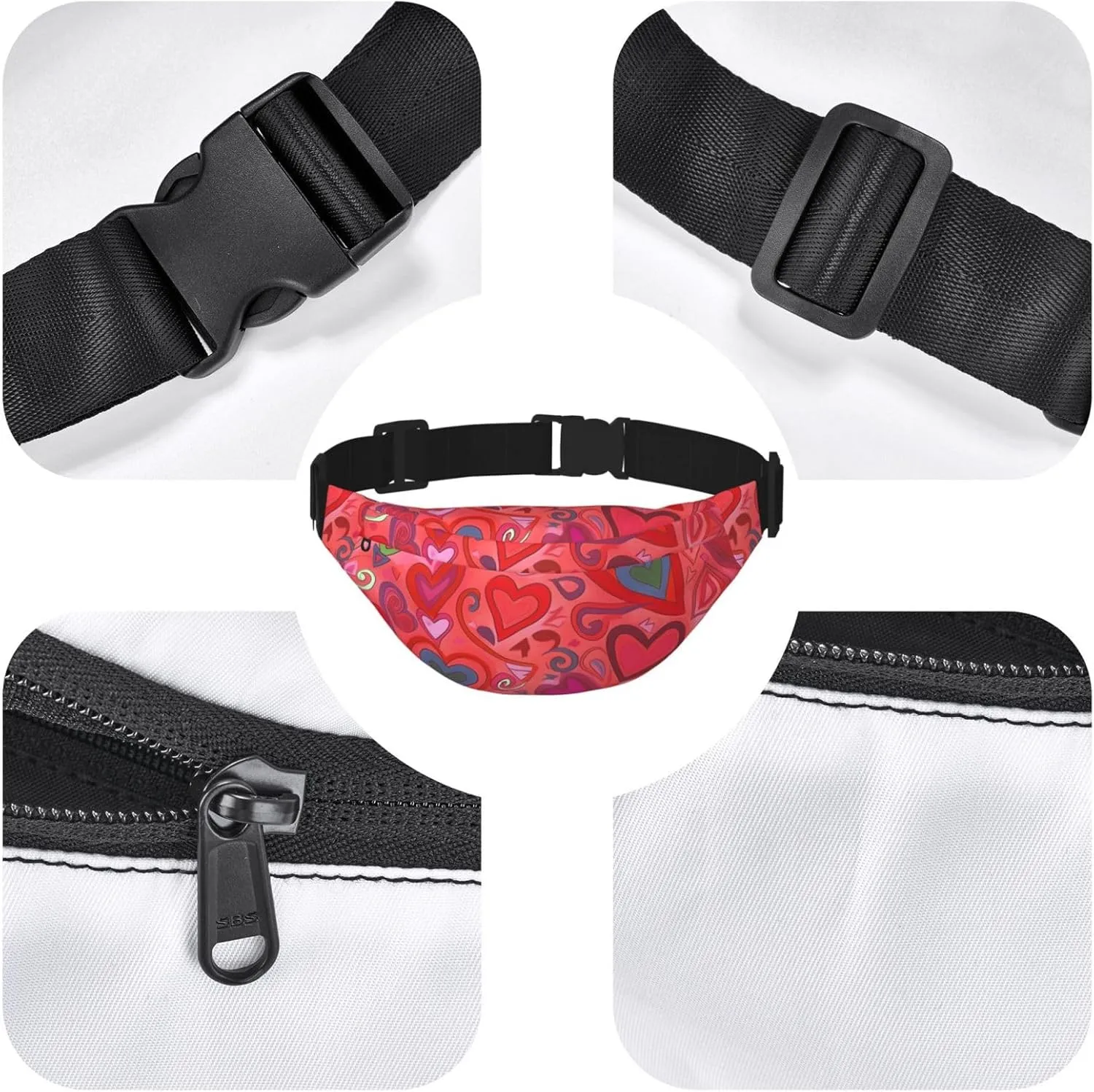 Fanny Packs For Women Men Waist Bag Waterproof Sport Belt Bag Valentines Day Fashion Waist Pack Adjustable Crossbody Bags Zipper Bum Bag For Running Hiking Travel