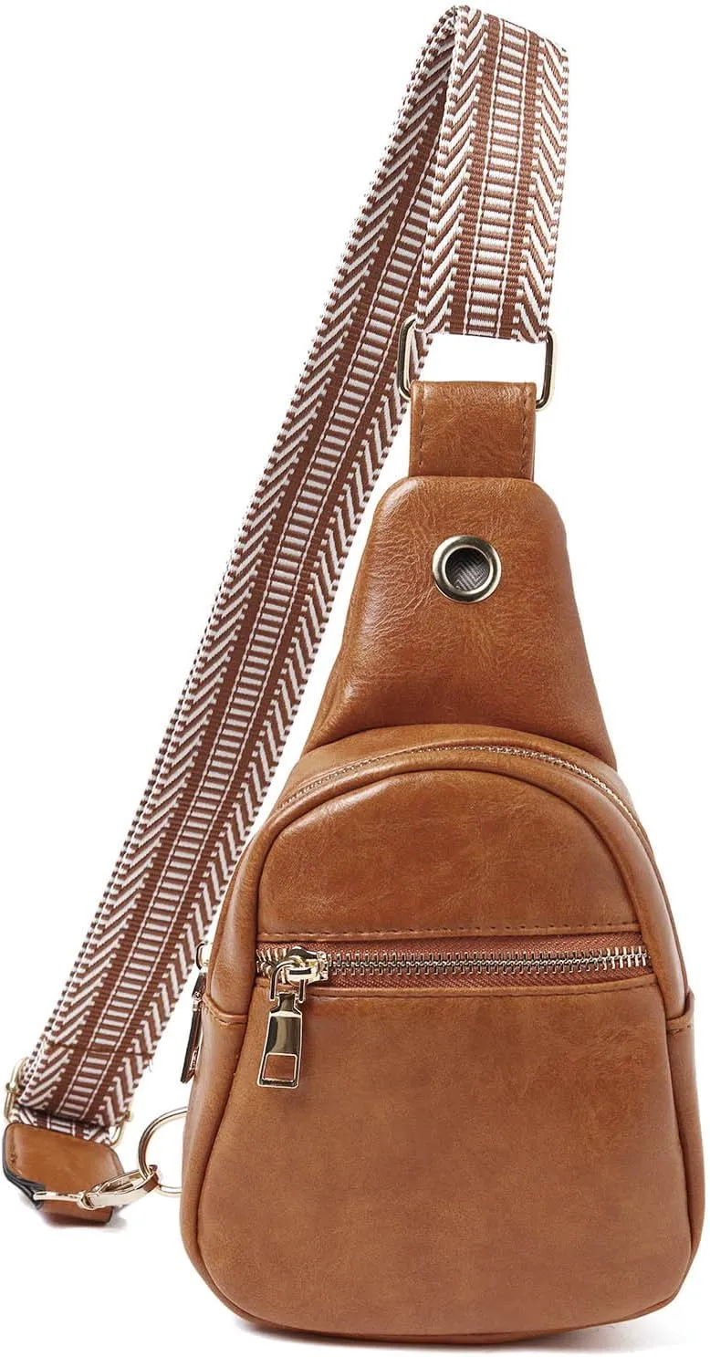 Fashion Chest Bag Soft Leather Texture Crossbody Bag Large Capacity Simple Retro Shoulder Bags Travel (Brown, One Size)
