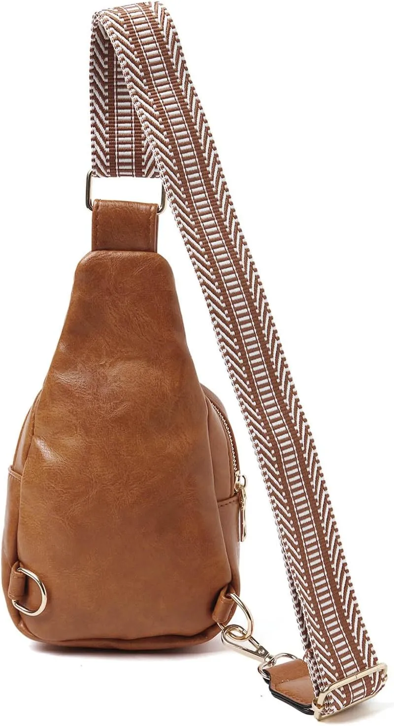 Fashion Chest Bag Soft Leather Texture Crossbody Bag Large Capacity Simple Retro Shoulder Bags Travel (Brown, One Size)