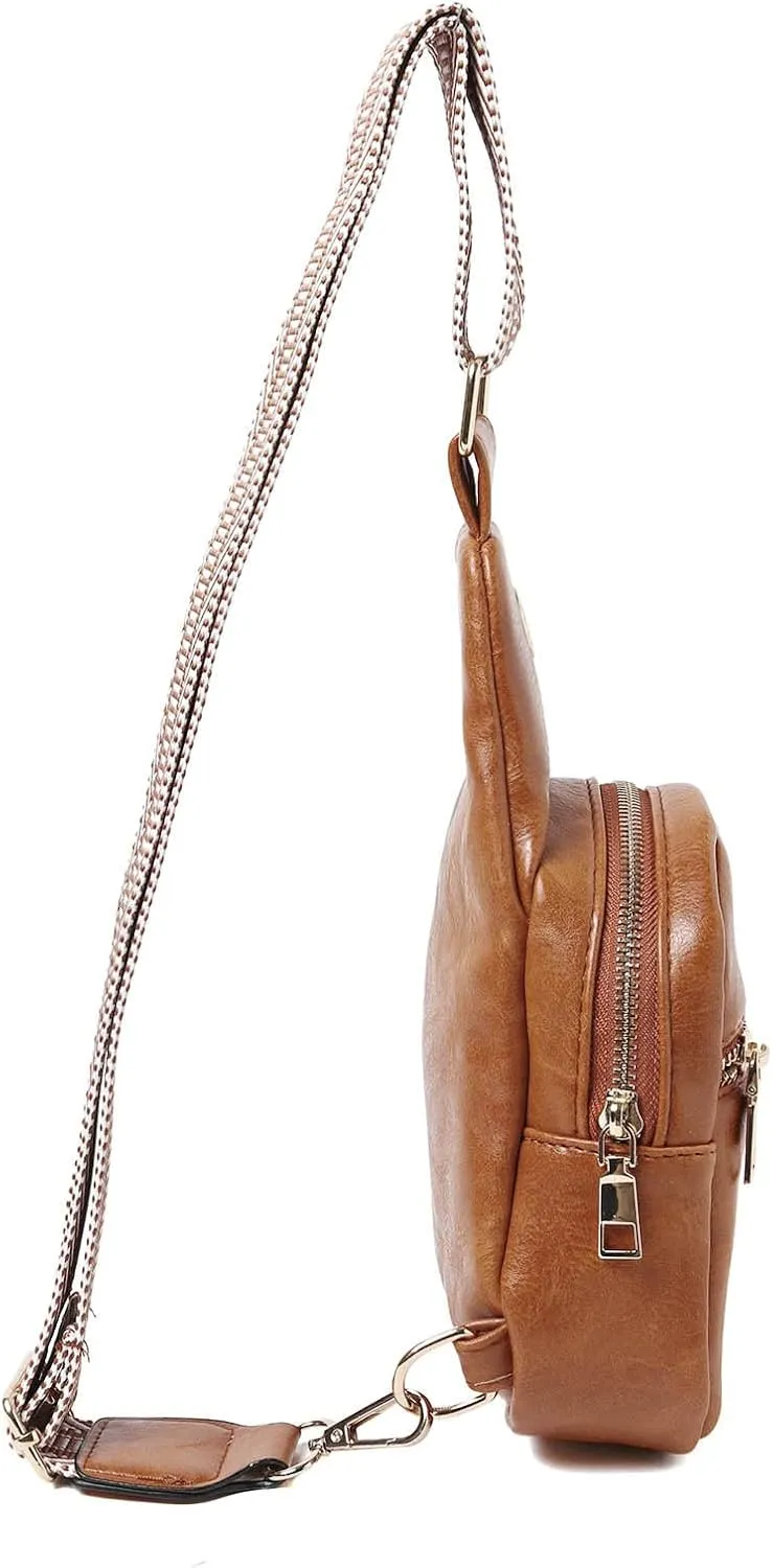 Fashion Chest Bag Soft Leather Texture Crossbody Bag Large Capacity Simple Retro Shoulder Bags Travel (Brown, One Size)
