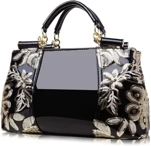 Fashion Handbag for Women Patent Leather Shoulder Bag Top Handle Satchel Large Capacity Crossbody Bag Evening Purse