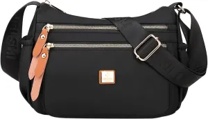 Fashion Multicolor Nylon Fabric Large Capacity Zipper Adjustable Shoulder Strap Messenger Bag Satchel (Black, One Size)