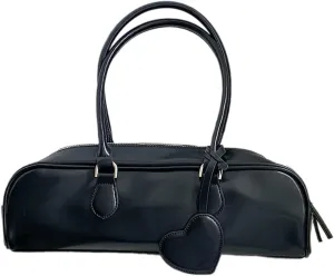 Fashion PU Leather Shoulder Bag with Delicate Hear Pendant Decoration Travel Satchel Casual Handbag for Women and Girls