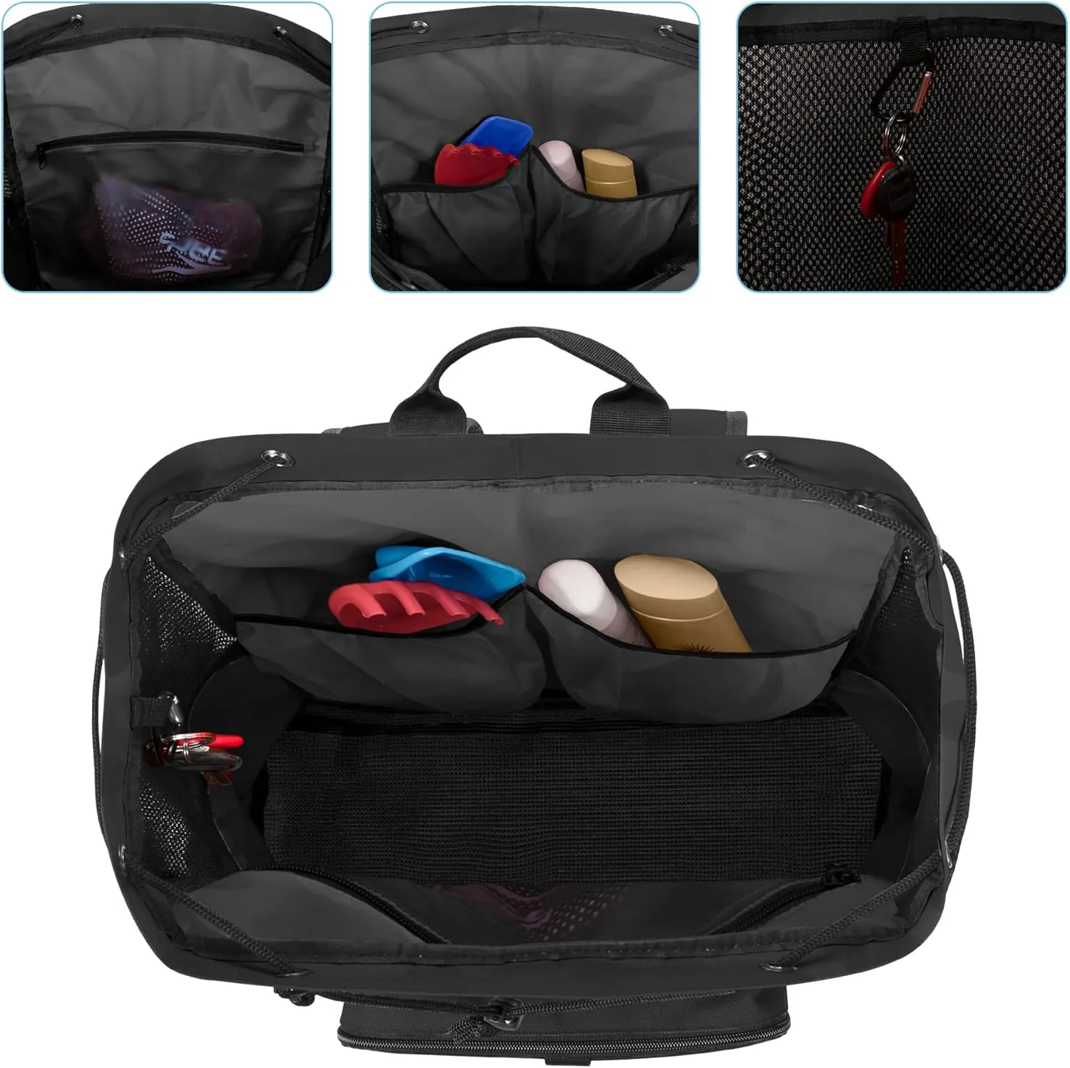 Fasrom Mesh Beach Bag Backpack with Zipper Bottom, Sport Gym Backpack for Swimming, Beach, Pool and Travel(Patent Design)