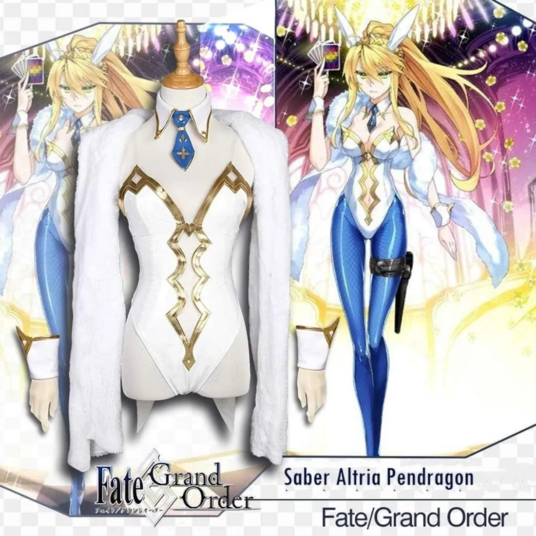 Fate Grand Order Saber FGO Altria Pendragon Cosplay Costume Bunny Girl Dress Halloween Costume