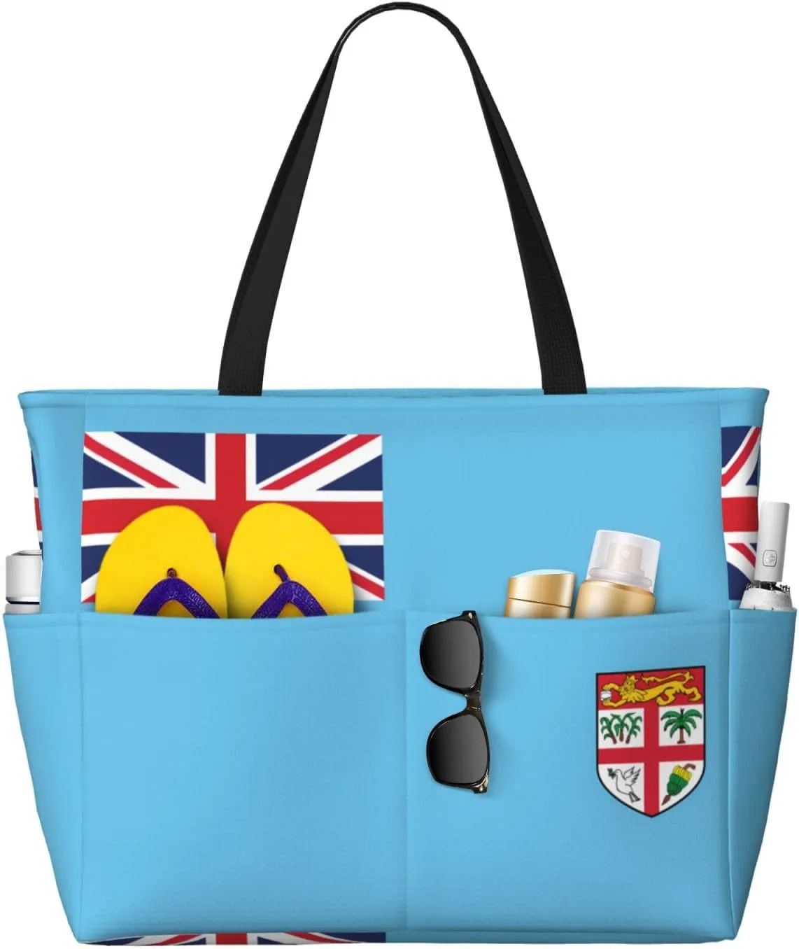 Fiji Flag Print 28L Beach Tote Bag, Water-resistant Travel Tote, Lightweight Gym & Camping Carryall