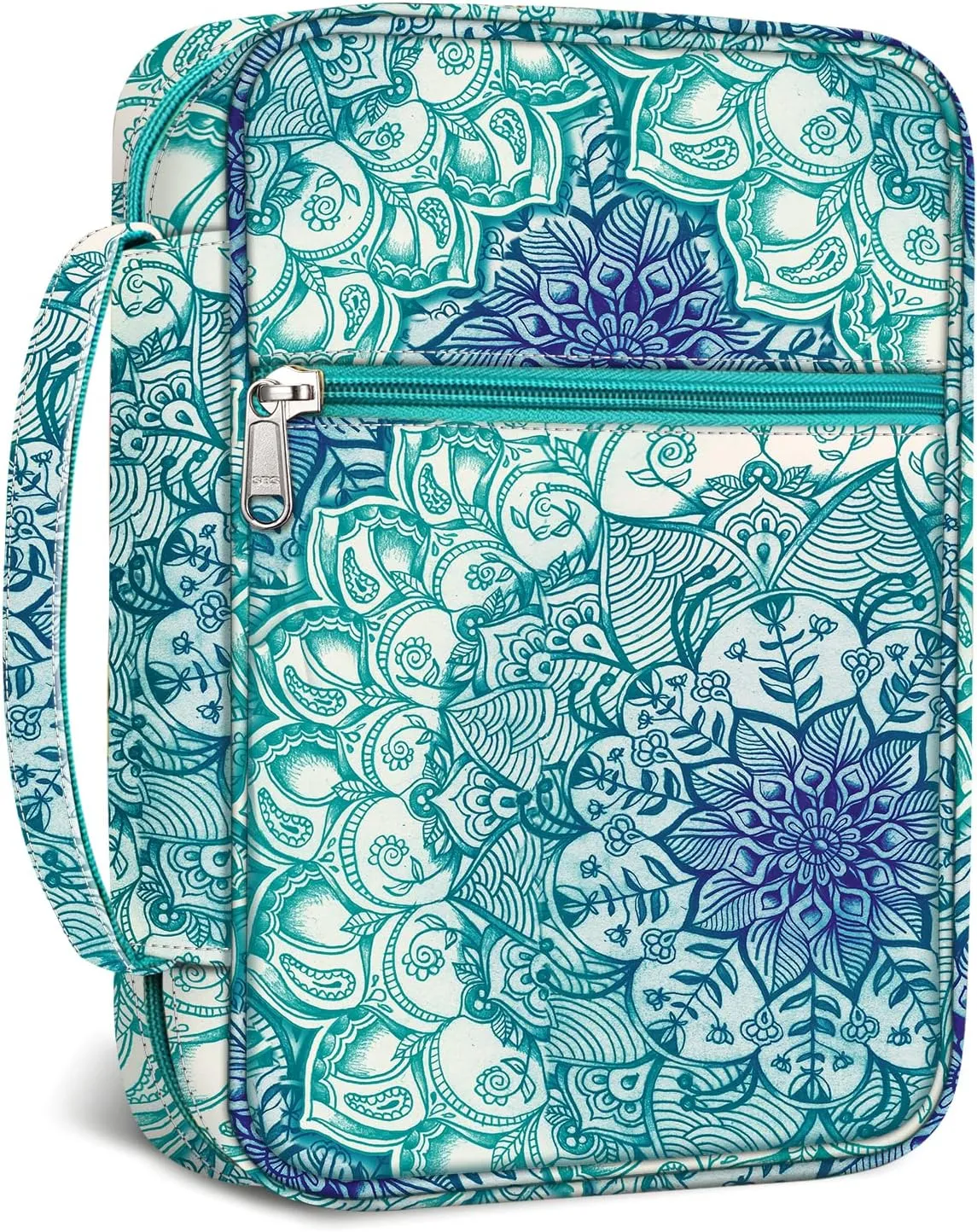 FINPAC Bible Cover, Carrying Book Case Church Bag Bible Protective with Handle and Zippered Pocket, Gift for Mother Lady Women Men, Emerald Illusions