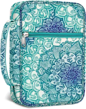 FINPAC Bible Cover, Carrying Book Case Church Bag Bible Protective with Handle and Zippered Pocket, Gift for Mother Lady Women Men, Emerald Illusions