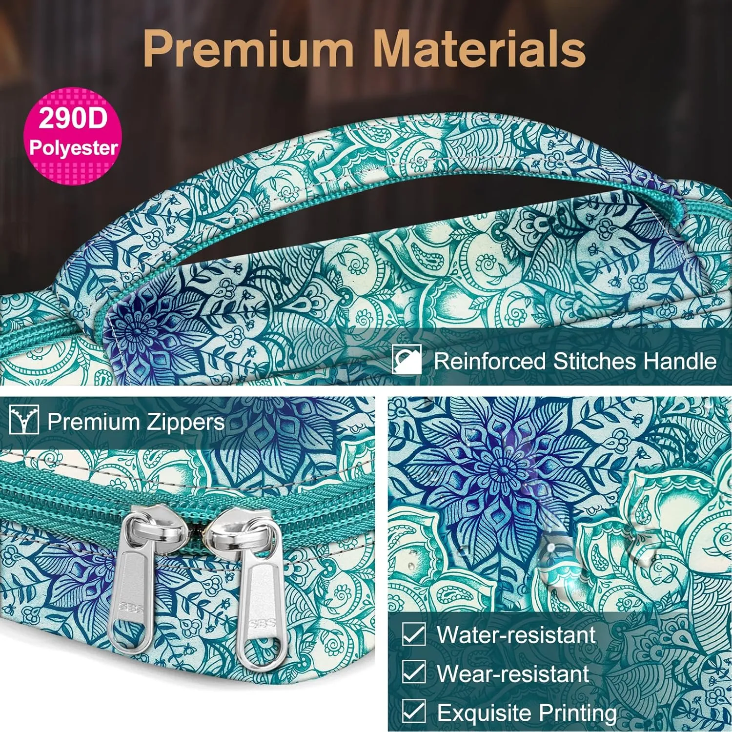 FINPAC Bible Cover, Carrying Book Case Church Bag Bible Protective with Handle and Zippered Pocket, Gift for Mother Lady Women Men, Emerald Illusions