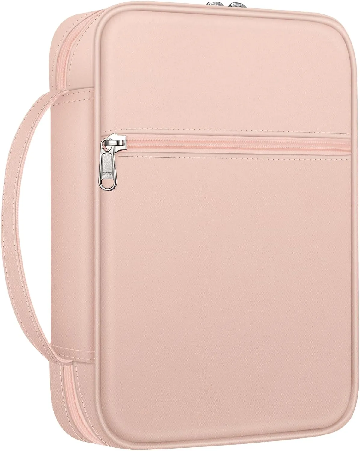 FINPAC Bible Cover Small Size Church Study Book Carrying Bag, Bible Protective Case with Handle and Zippered Pocket for Men Women Mother Lady, Pink