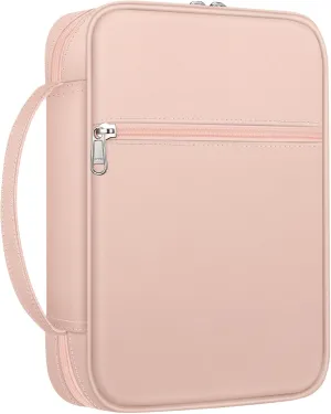 FINPAC Bible Cover Small Size Church Study Book Carrying Bag, Bible Protective Case with Handle and Zippered Pocket for Men Women Mother Lady, Pink