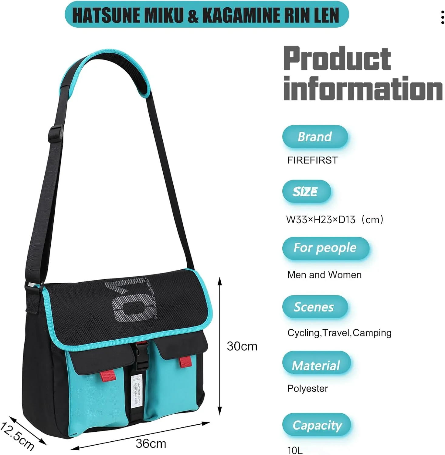 FIREFIRST Collaboration Series Crossbody Shoulder Messenger Bag for Hatsune Miku & Kagamine Rin/Len
