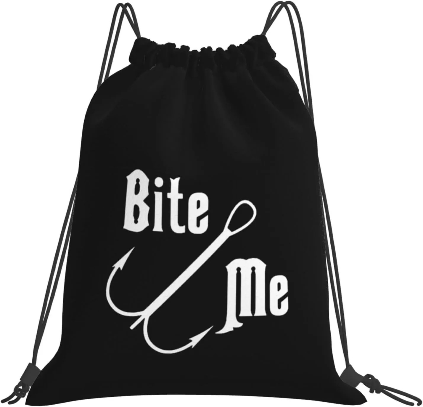Fisherman's Fish Hook Bite Me Drawstring Backpack Bag Sport Gym Sackpack for Men Women
