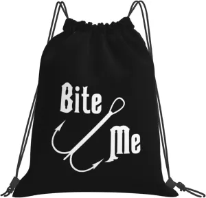 Fisherman's Fish Hook Bite Me Drawstring Backpack Bag Sport Gym Sackpack for Men Women