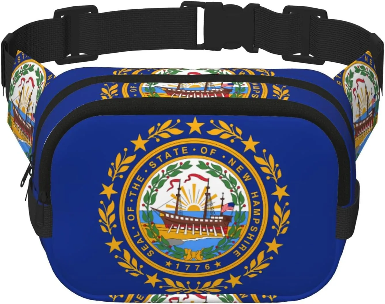 Flag of New Hampshire print Crossbody Bag Unisex - Square Double Layer Waist Bag Everywhere Fanny Pack Purse with Adjustable Strap