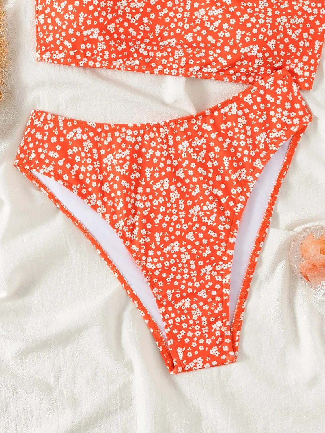 Floerns Women's Bathing Suit Floral Print High Waist 2 Piece Bikini Swimsuit