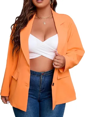 Floerns Women's Plus Size Long Sleeve Lapel Open Front Work Office Blazer Jacket