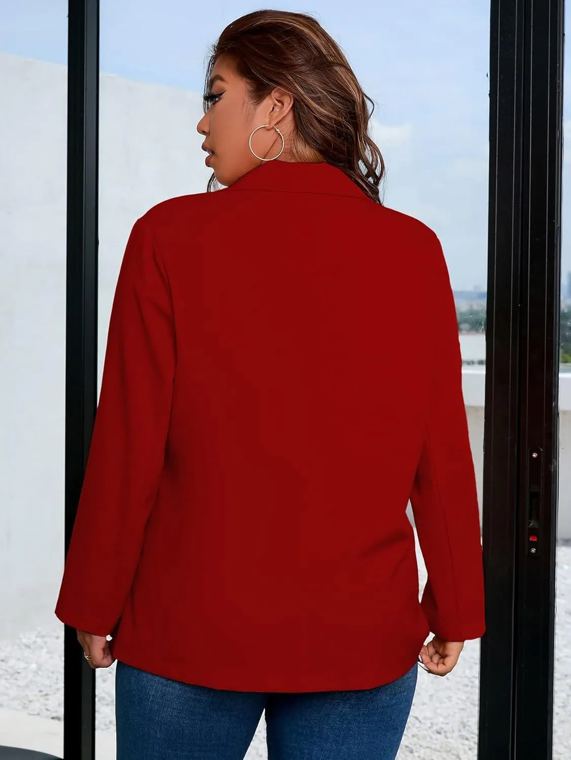 Floerns Women's Plus Size Long Sleeve Lapel Open Front Work Office Blazer Jacket