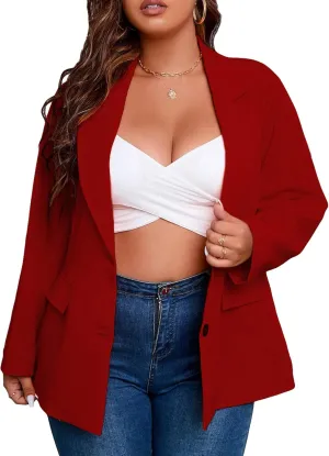 Floerns Women's Plus Size Long Sleeve Lapel Open Front Work Office Blazer Jacket