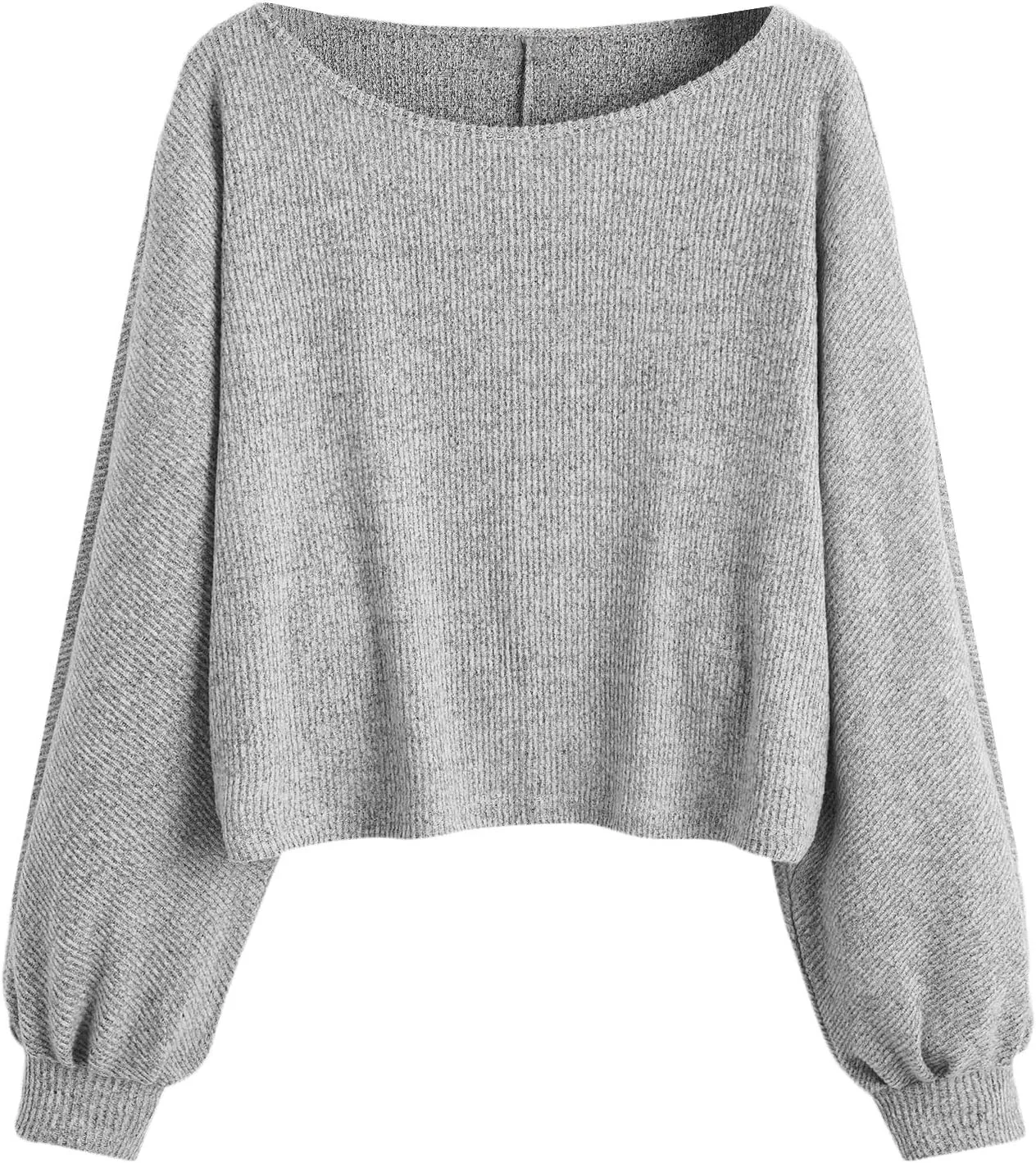Floerns Women's Solid Boat Neck Long Lantern Sleeve Pullover Thin Sweater Top