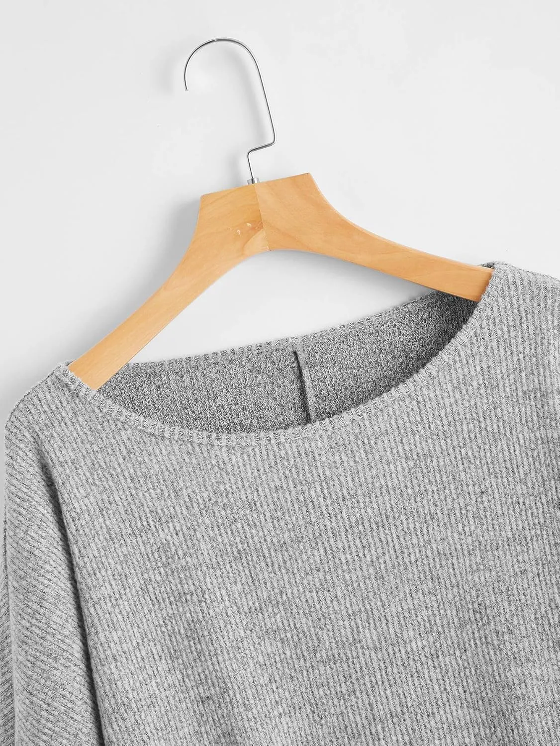 Floerns Women's Solid Boat Neck Long Lantern Sleeve Pullover Thin Sweater Top