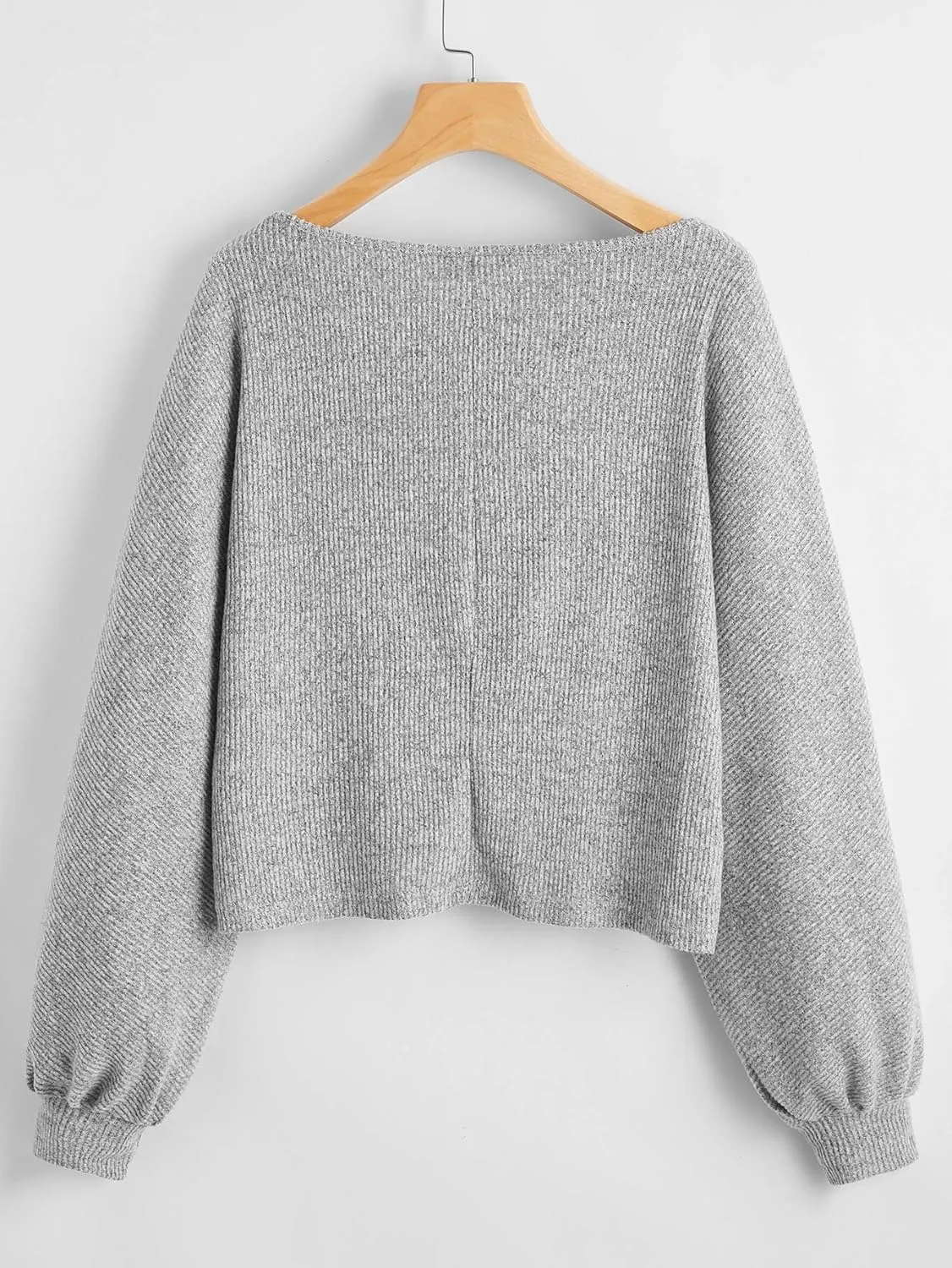 Floerns Women's Solid Boat Neck Long Lantern Sleeve Pullover Thin Sweater Top