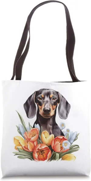 Floral Wildflower Wiener & Dachshund Tote Bag