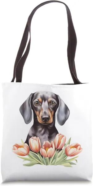 Floral Wildflower Wiener & Dachshund Tote Bag