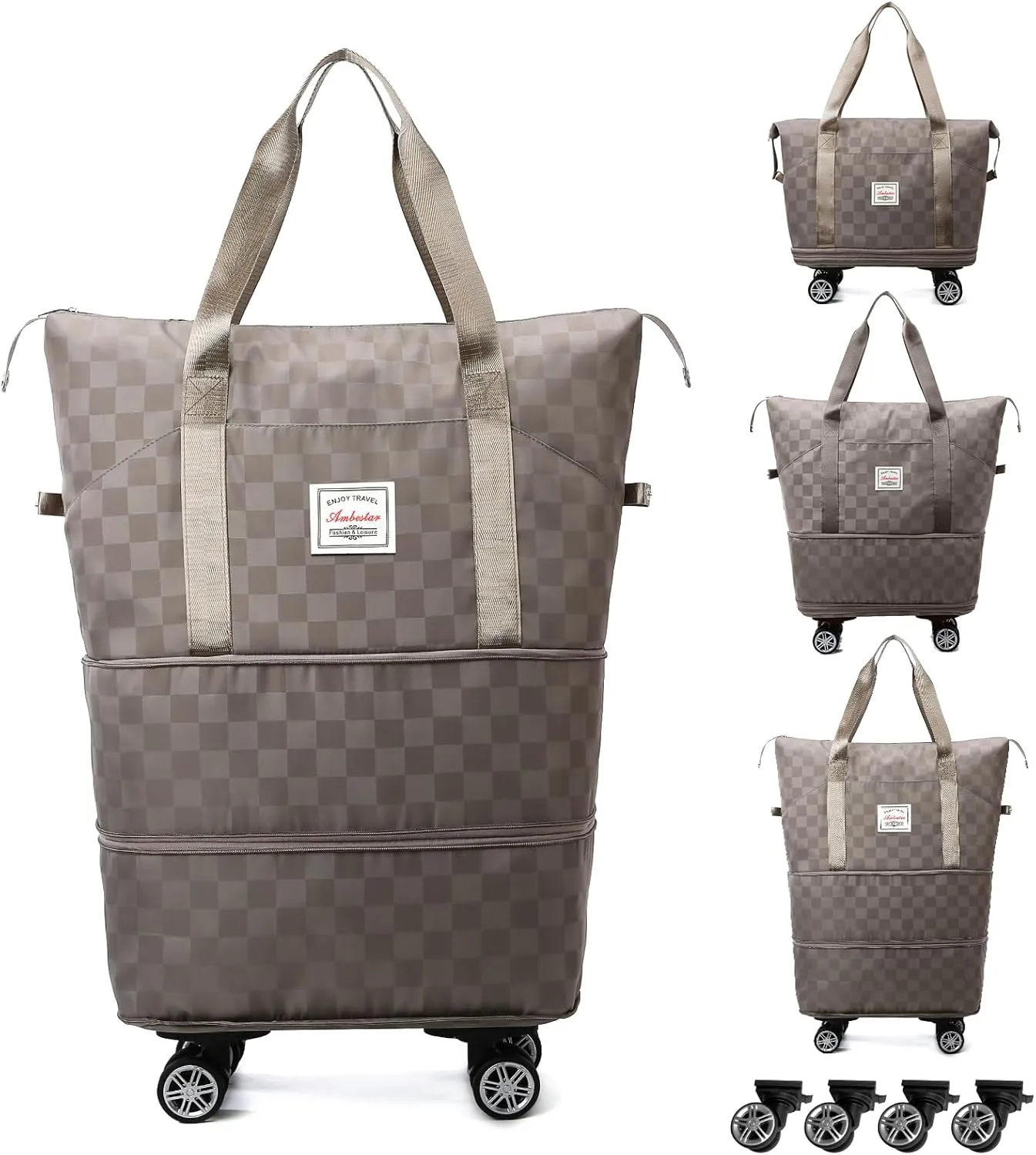 Foldable Travel Duffel Bag, Expandable Duffle Bag with Wheels, Lightweight Luggage Bags for Travel Carry on, Women Large Expandable Foldable Travel Bags Organizer for Luggage
