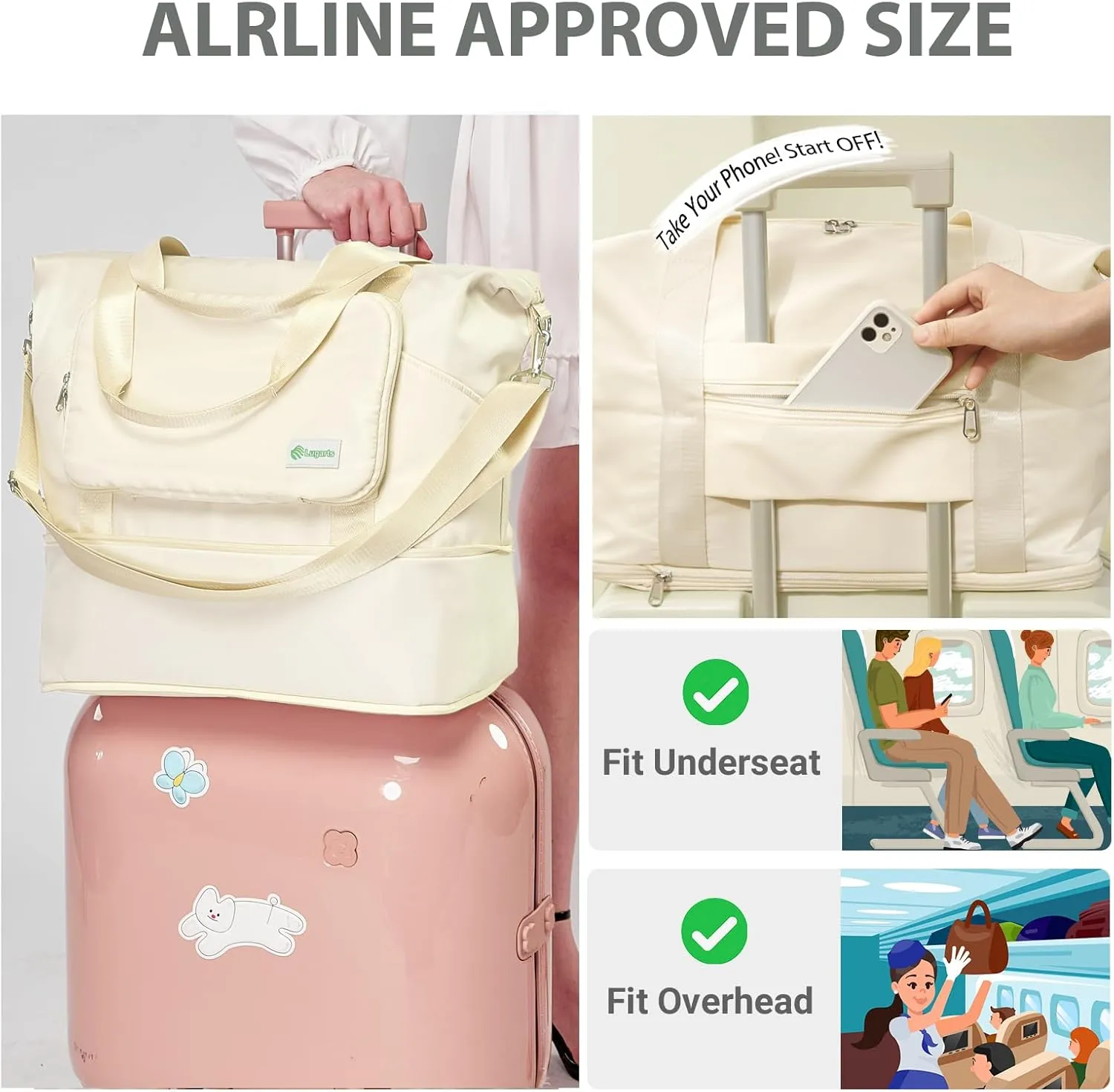 Foldable Travel Duffel Bag for Women, Water Resistant Personal Item/Carry Bag, Overnight Weekender Bag with Wet Compartment