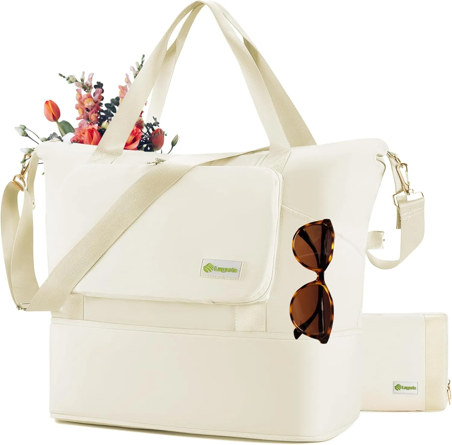 Foldable Travel Duffel Bag for Women, Water Resistant Personal Item/Carry Bag, Overnight Weekender Bag with Wet Compartment