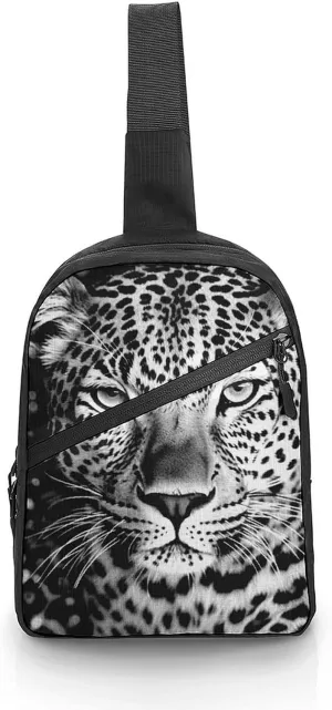 Folder Sling Bags Black And White Leopard Face Chest Bag for Men Women Shoulder Bag for Travel Sport Chest Pack