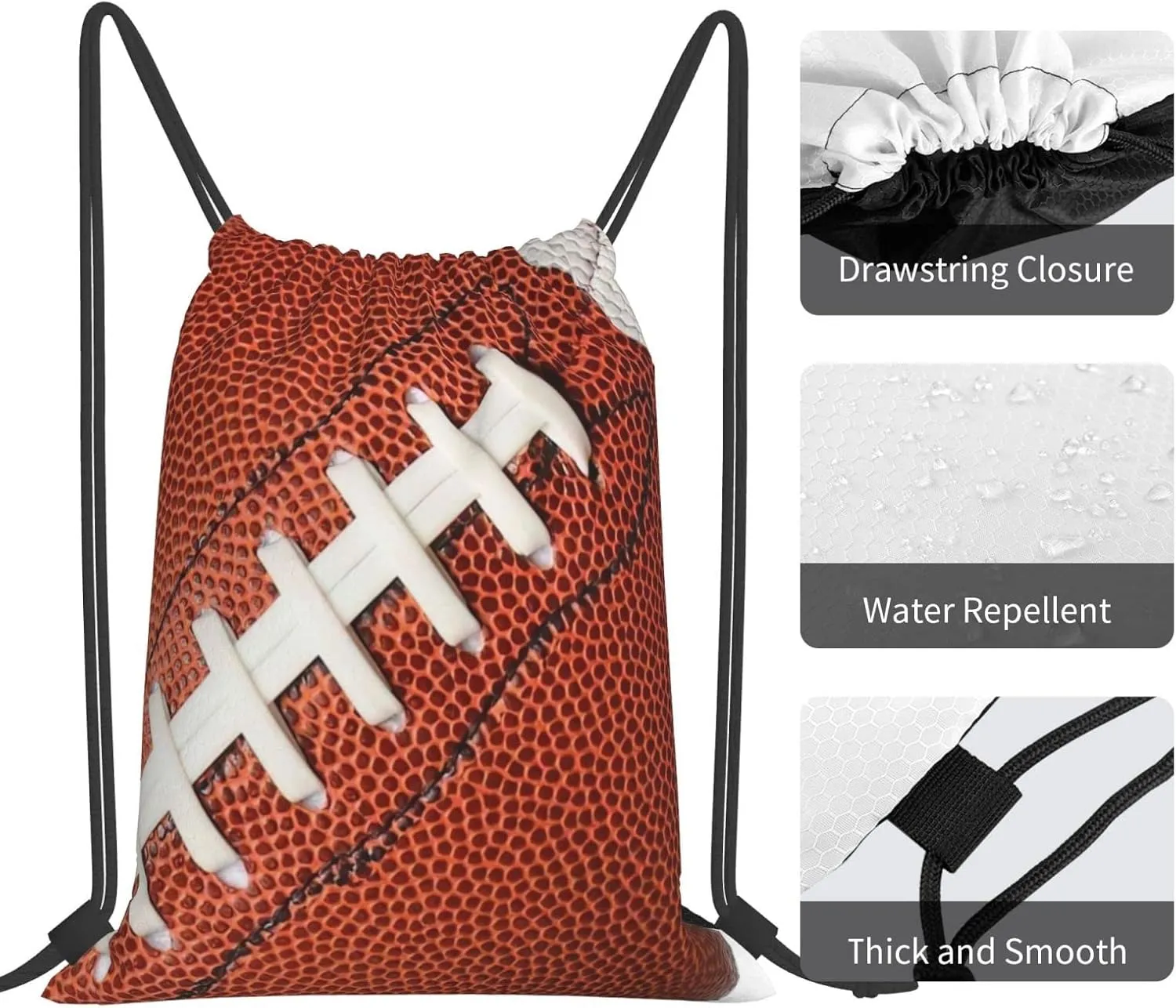 Football Drawstring Backpack Bag American Football Ball Pattern Sports Gym Sack Decorative Ball Team Popular Art Drawstring One Size