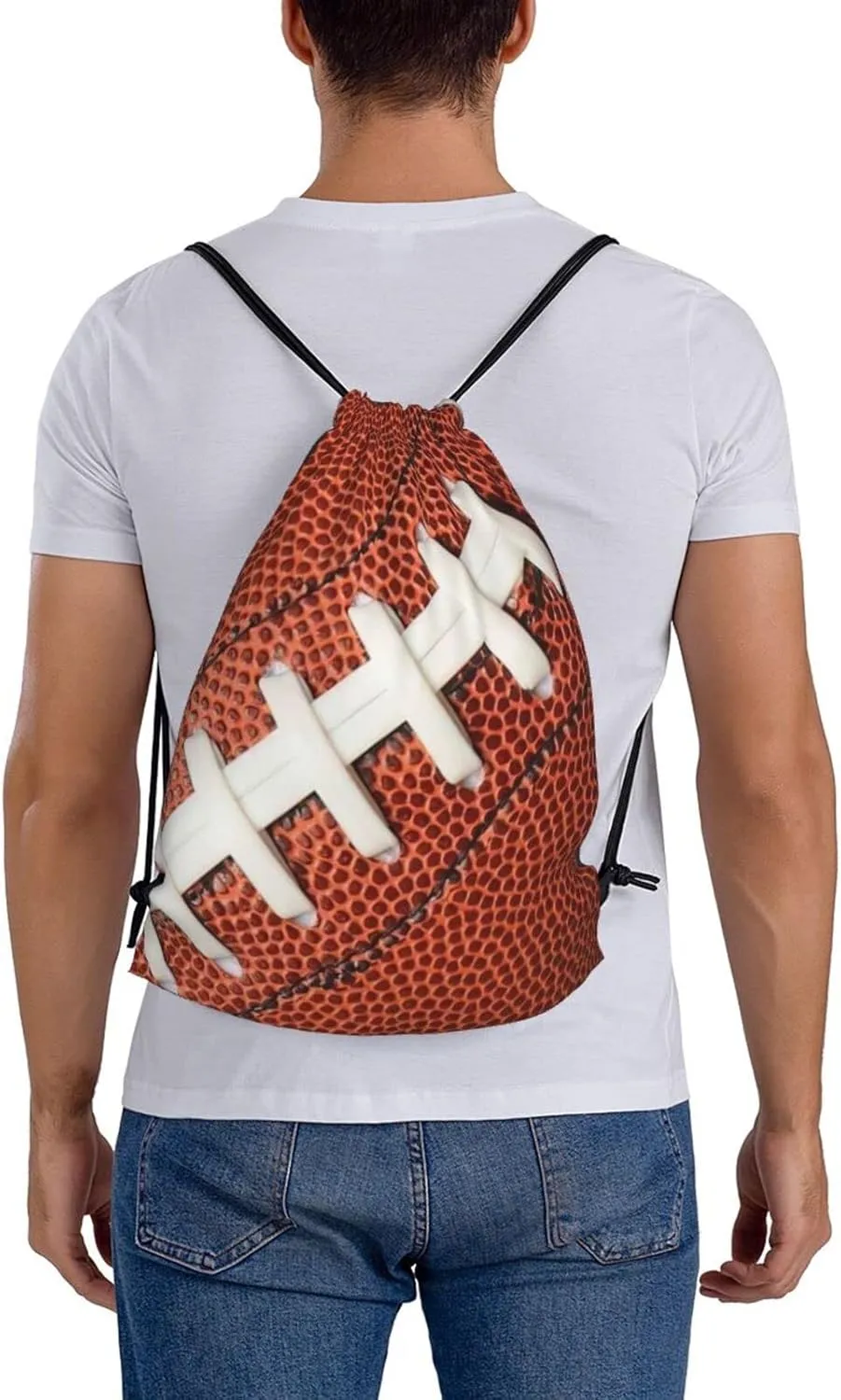 Football Drawstring Backpack Bag American Football Ball Pattern Sports Gym Sack Decorative Ball Team Popular Art Drawstring One Size