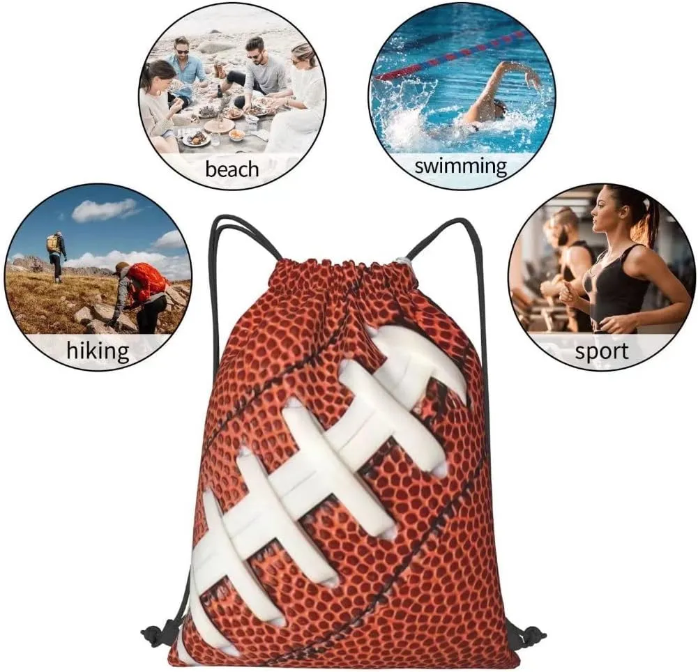 Football Drawstring Backpack Bag American Football Ball Pattern Sports Gym Sack Decorative Ball Team Popular Art Drawstring One Size