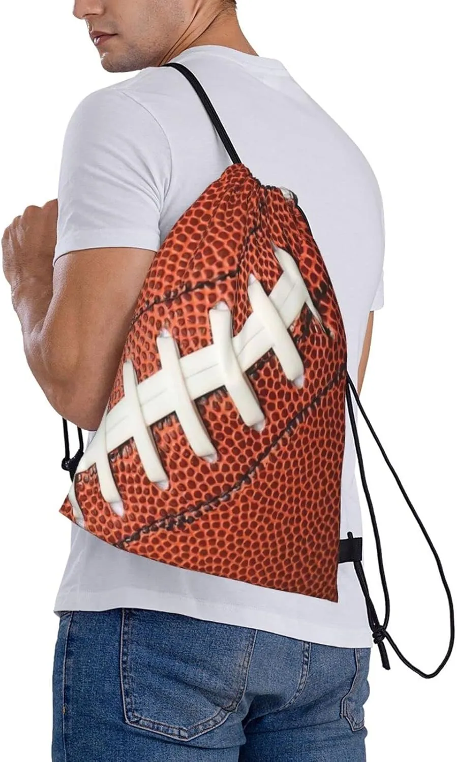Football Drawstring Backpack Bag American Football Ball Pattern Sports Gym Sack Decorative Ball Team Popular Art Drawstring One Size