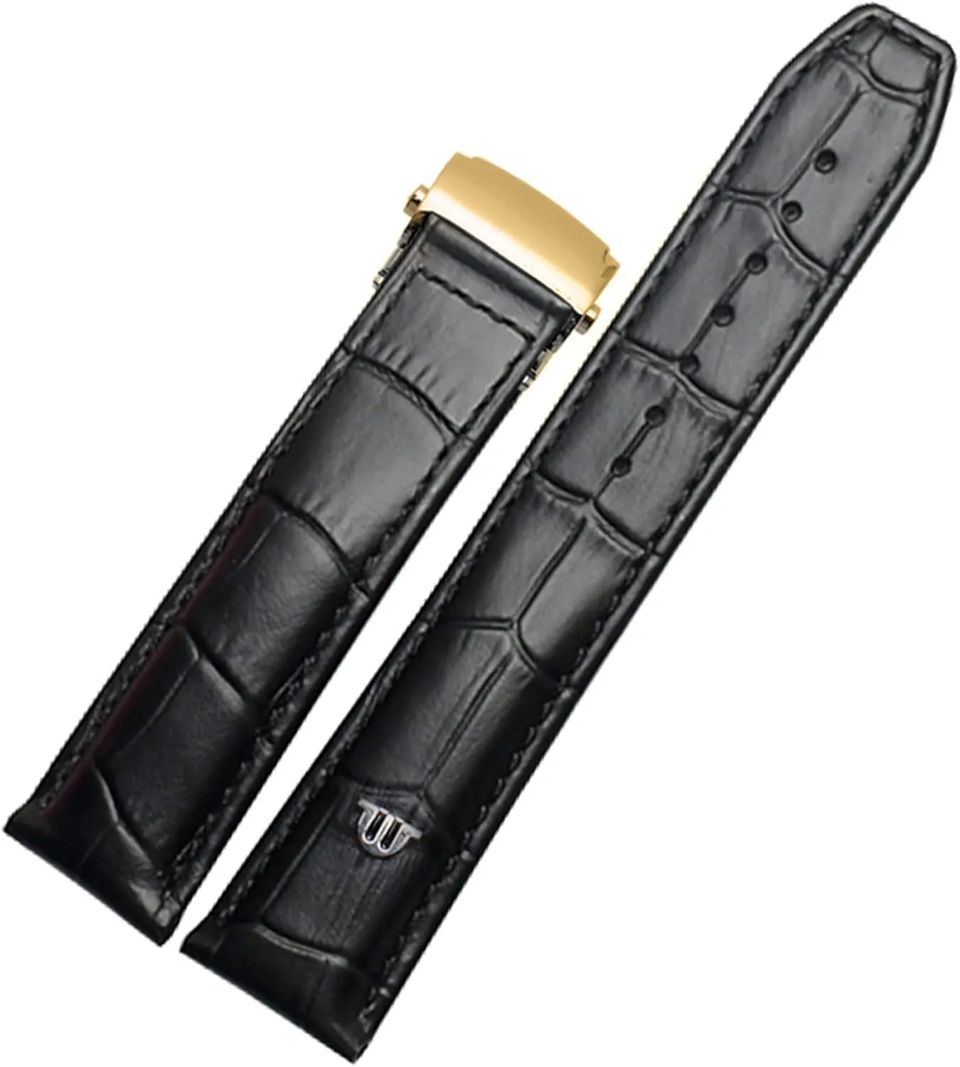 for Maurice Lacroix Watchbands Genuine Leather Watch Strap 20mm 22mm Folding Buckle Leisure Business Cow Leather Bracelet (Color : Black Gold Buckle, Size : 22mm)