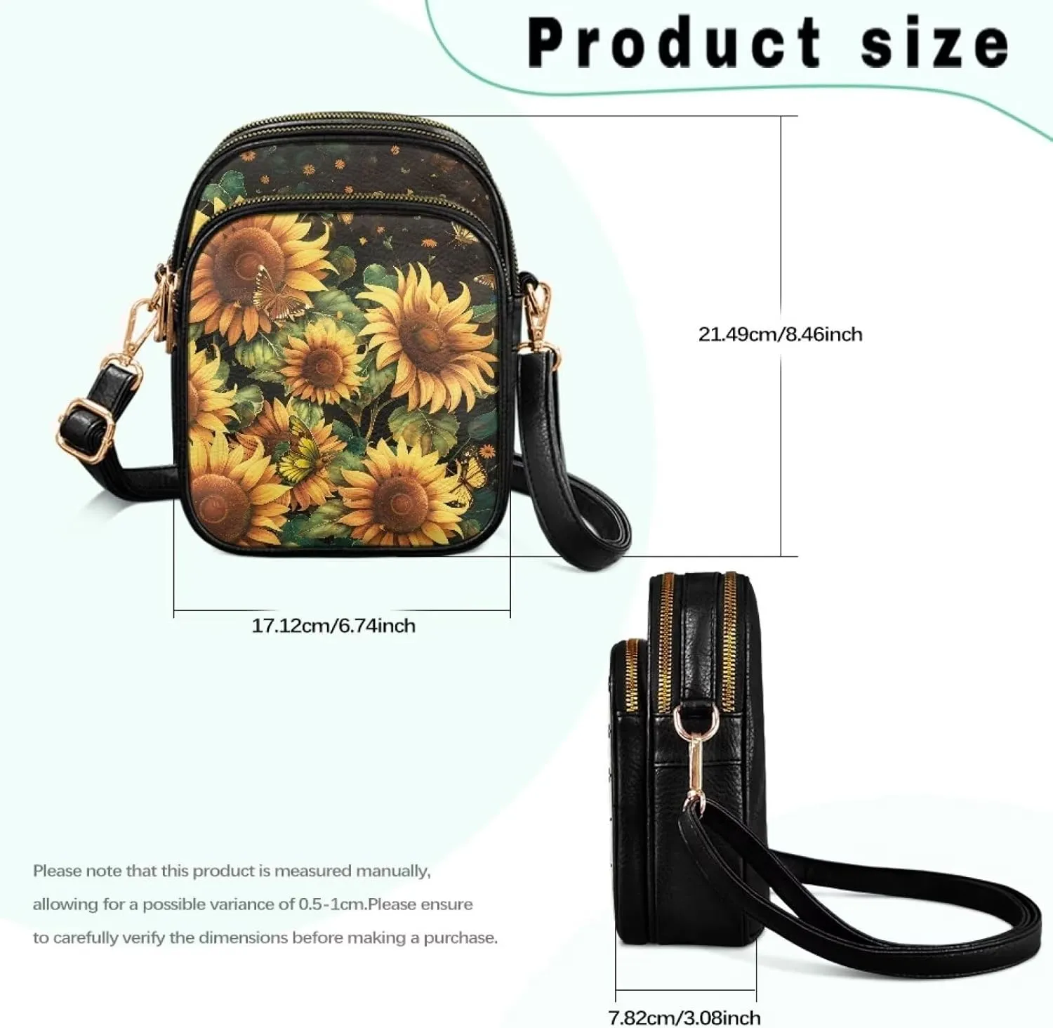 FOR U DESIGNS Sunflower Crossbody Bags for Women Leather Hobo Satchel Purses Multi Zipper Pockets Trendy Shoulder Bag