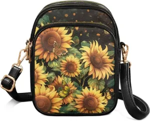 FOR U DESIGNS Sunflower Crossbody Bags for Women Leather Hobo Satchel Purses Multi Zipper Pockets Trendy Shoulder Bag