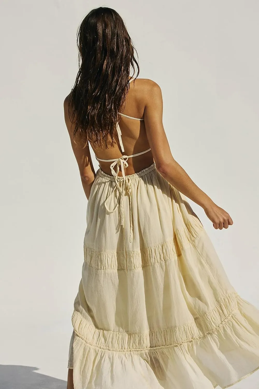 ForeMode Summer Deep V Neck Bohemian Women Mini Short Dress Backless Beach Boho Dress
