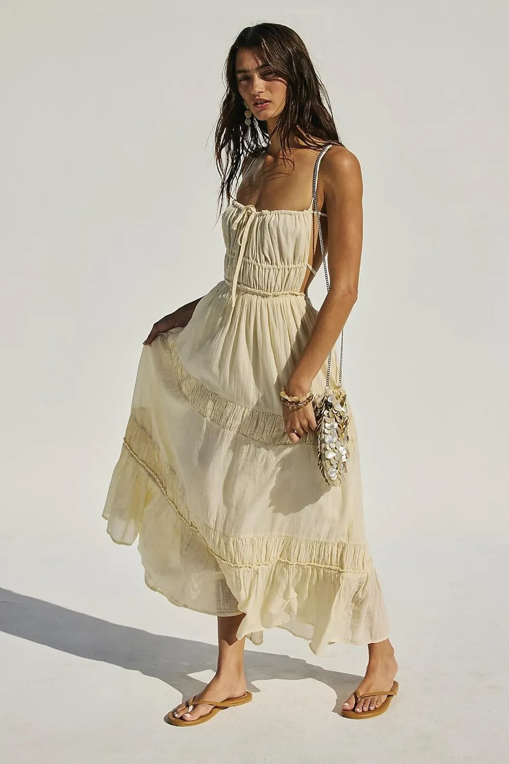 ForeMode Summer Deep V Neck Bohemian Women Mini Short Dress Backless Beach Boho Dress