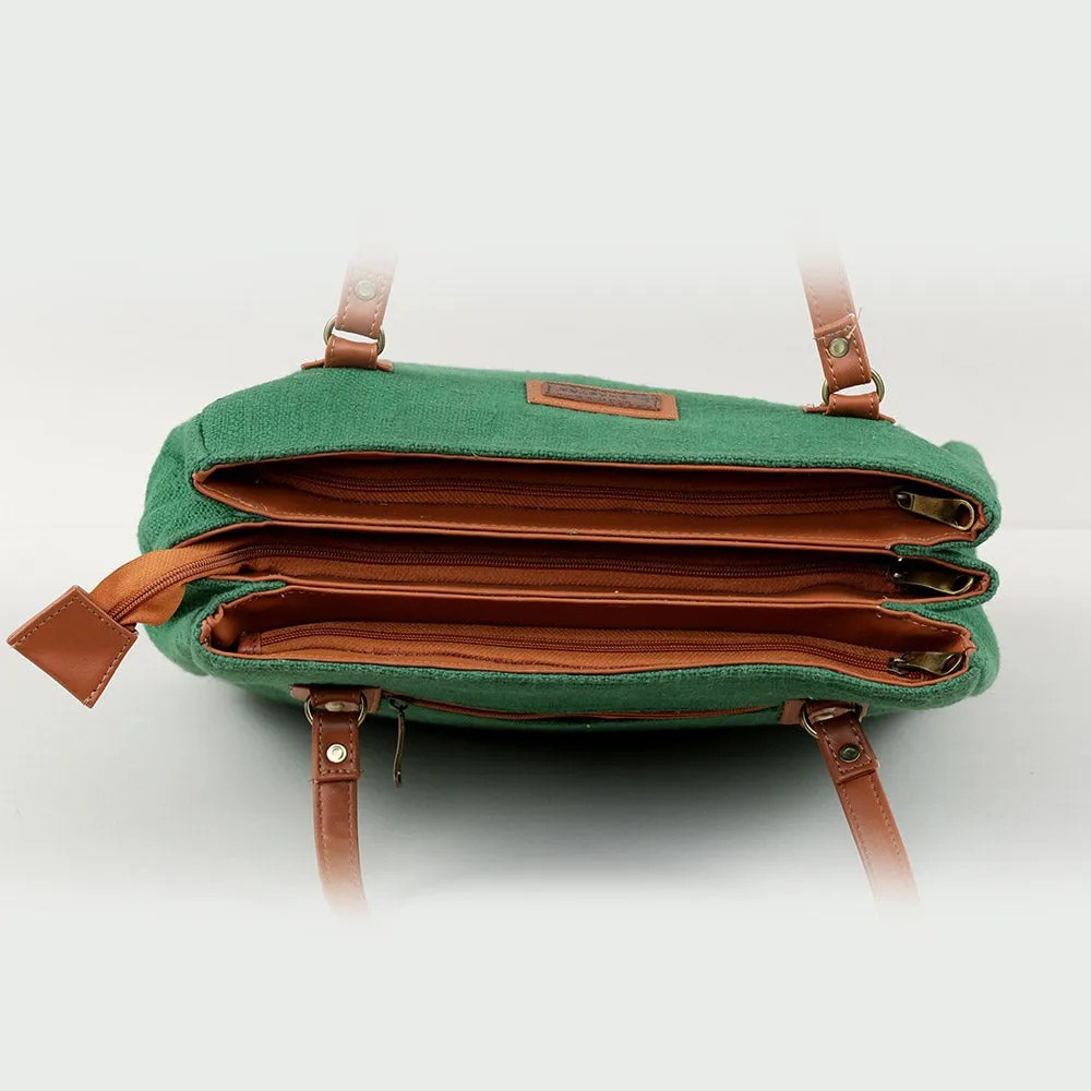 Forest Green three pocket tote bag