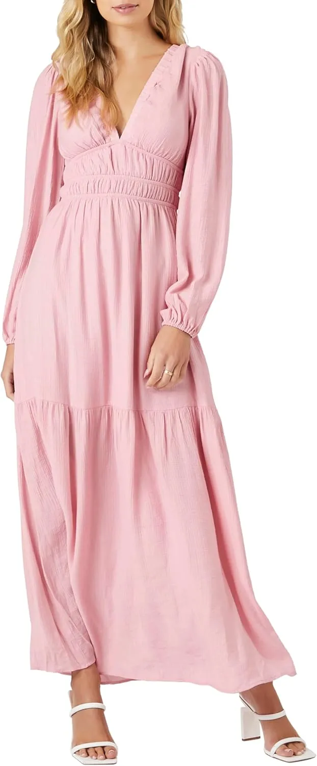 Forever 21 Women's Crepe Peasant-Sleeve Maxi Dress