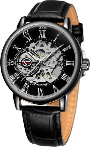 FORSINING Men's Super Quality Alloy Case Mechanical Movement Antique Fashion Leather Wristwatch