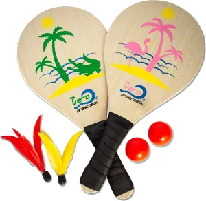 Frescobol Florida Set, 2 Original Vero frescobol Beach Paddles, 2 Balls, 2 Darts and Beach Tote-Bag (Pink Flamingo & Green Alligator Set)