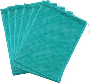 Frienda 6 Pieces Mesh Stuff Sack, 11 x 15 Inch Durable Nylon Drawstring Laundry Bag for Rinsing Beach Toys, Seashell Collecting, Mesh Bags and Travel(Turquoise)
